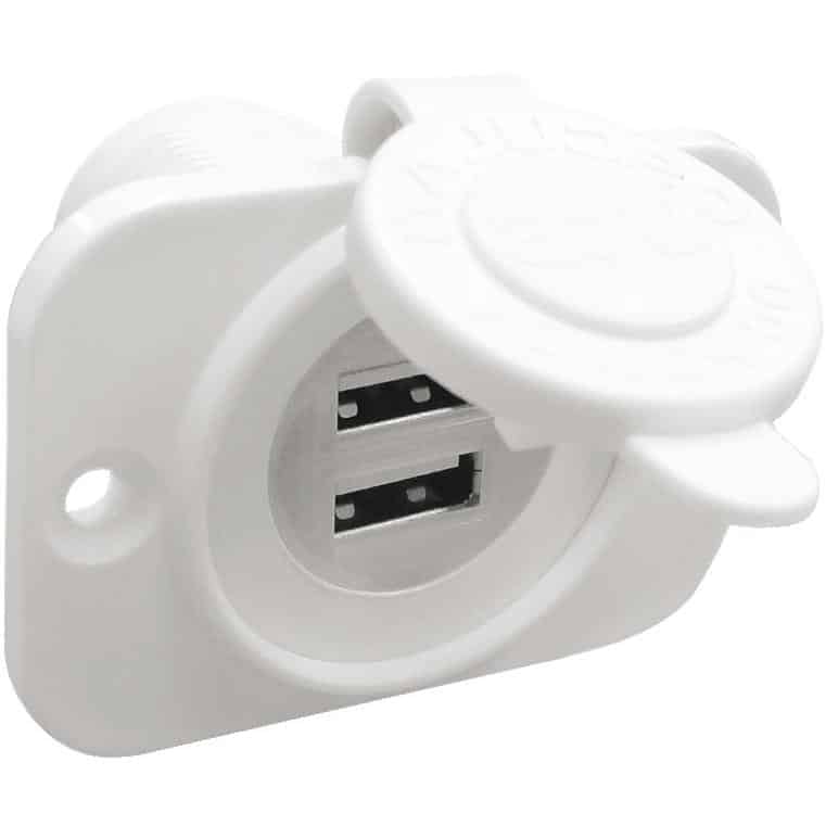 Double USB socket white rear nut + panel M14-516-11