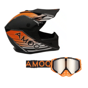 Amoq kypärä ja ajolasit Meteor V2 + Aster, musta / oranssi / hopea