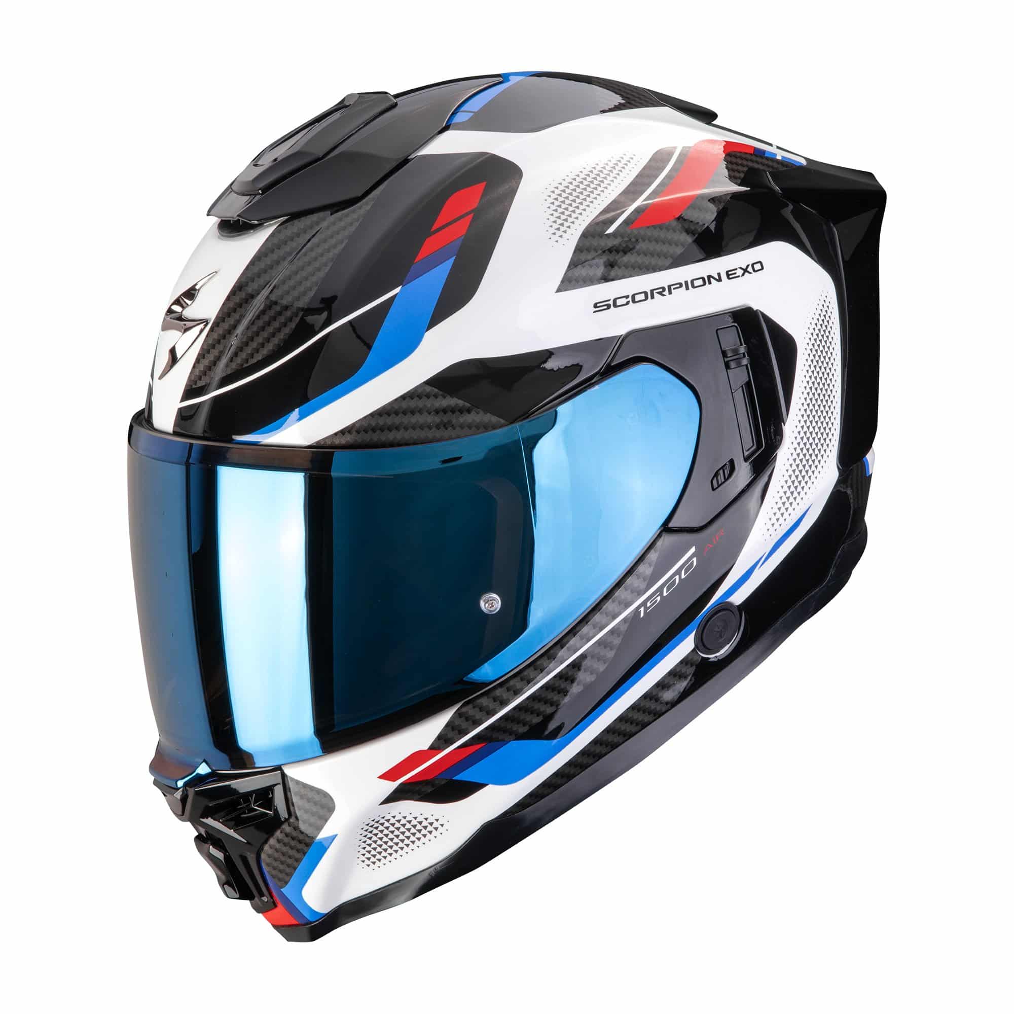 Scorpion moottoripyöräkypärä EXO-1500 AIR Sleek, valkoinen / punainen / sininen