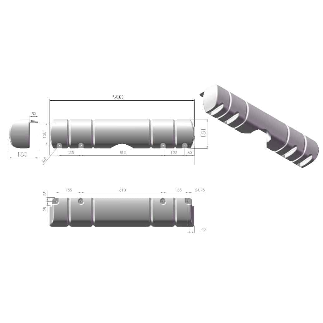 Dan-Fender Multi Dock valkoinen törmäyssuoja 900 x 181 x 130/180mm 507-54073501