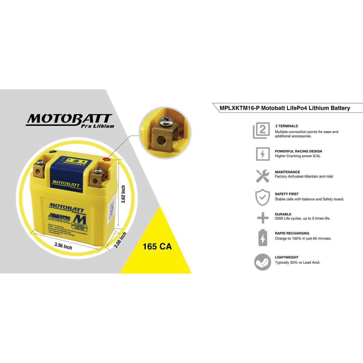 Motobatt lithium akku, MPLXKTM16-P (C22S) 14-550 - Image 2