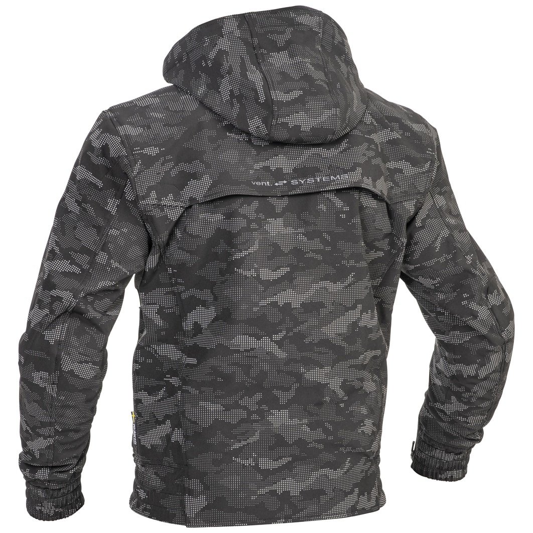 Lindstrands softshell ajotakki Frisen, musta / heijastava maastokuvio - Image 2