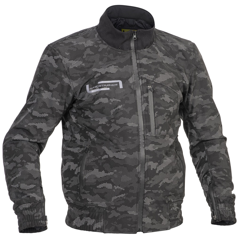 Lindstrands softshell ajotakki Frisen, musta / heijastava maastokuvio - Image 3
