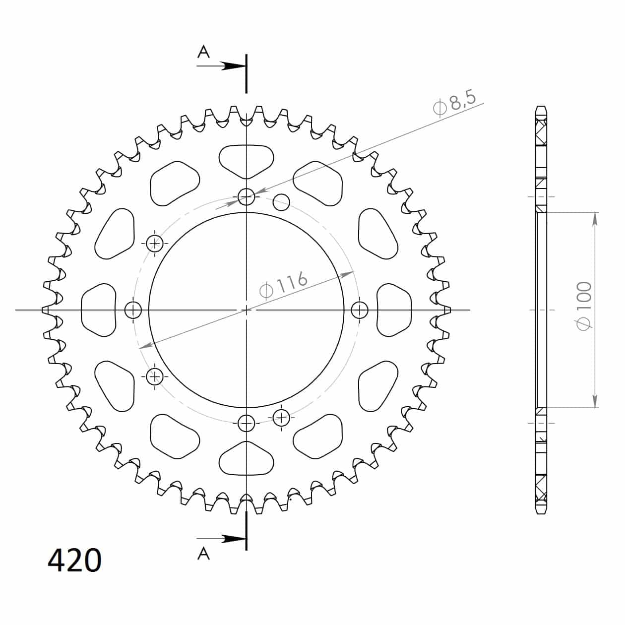 Supersprox Alu Takaratas KA KX80/85 Musta 50 27-3-457-50-0 - Image 2