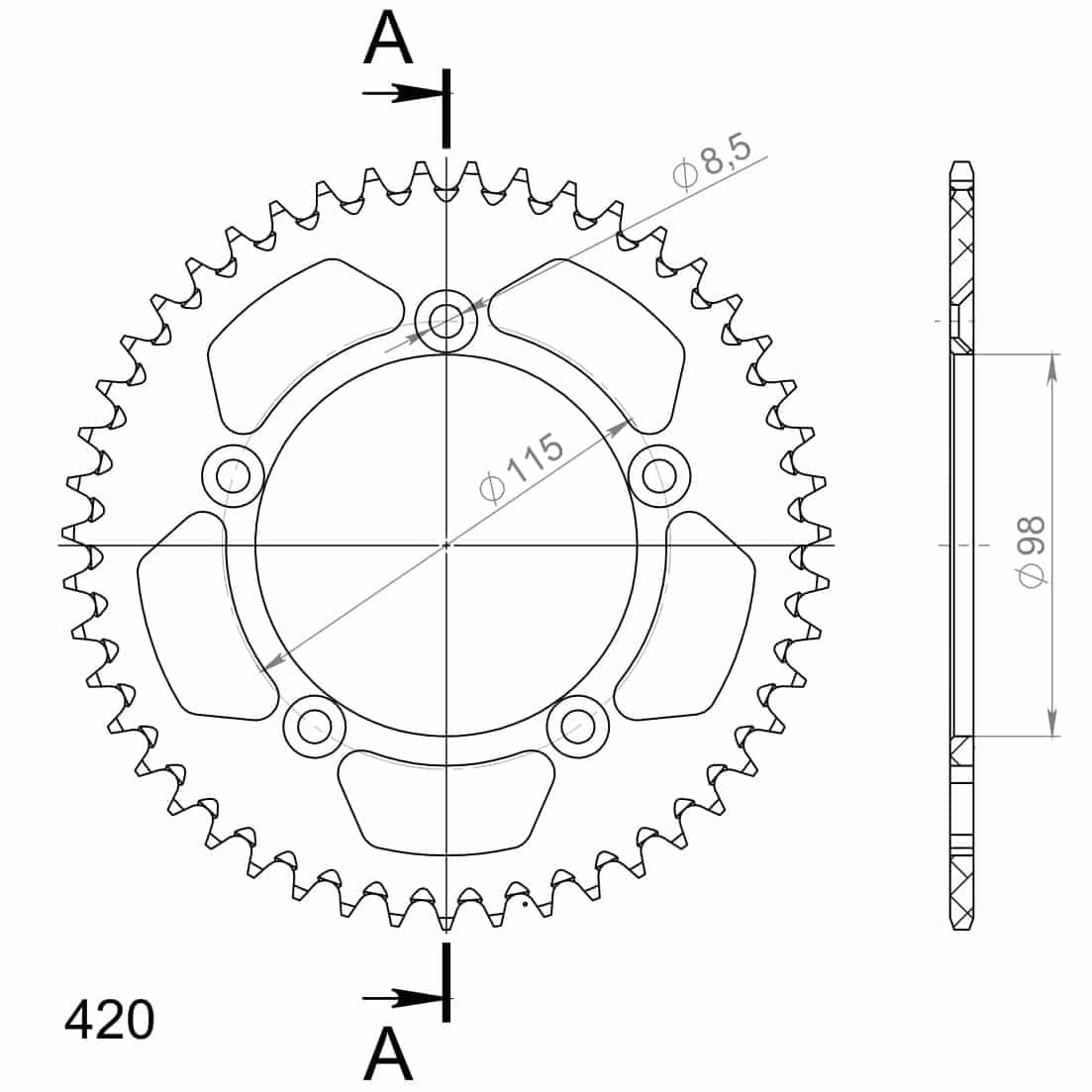 Supersprox Alu Takaratas KTM 60/65SX 97- Oranssi 47 27-3-4-47-6 - Image 2